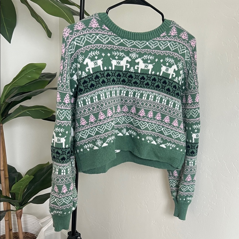 Cotton On Green and Pink Fair Isle Sweater